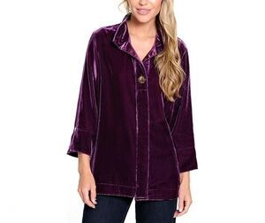 John Mark Button Up Down Shirt Womens Size S Purple Velvet Wire Collar Holiday
